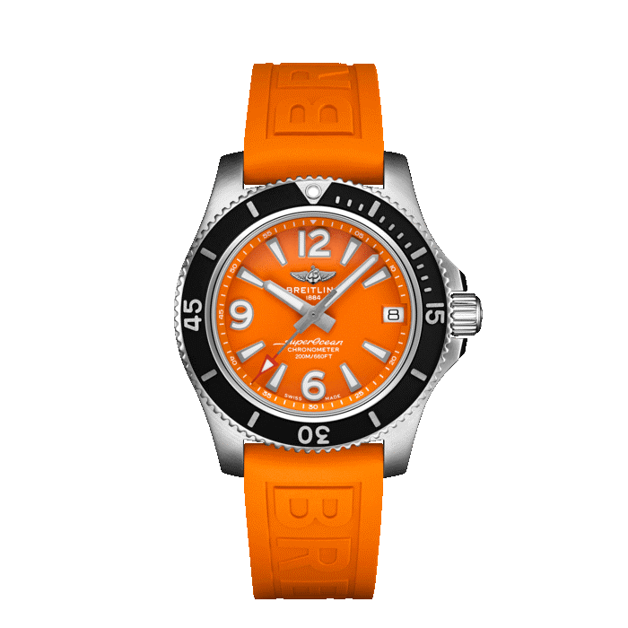 Breitling Superocean Automatic 36MM ladies steel watch with orange dial and orange strap