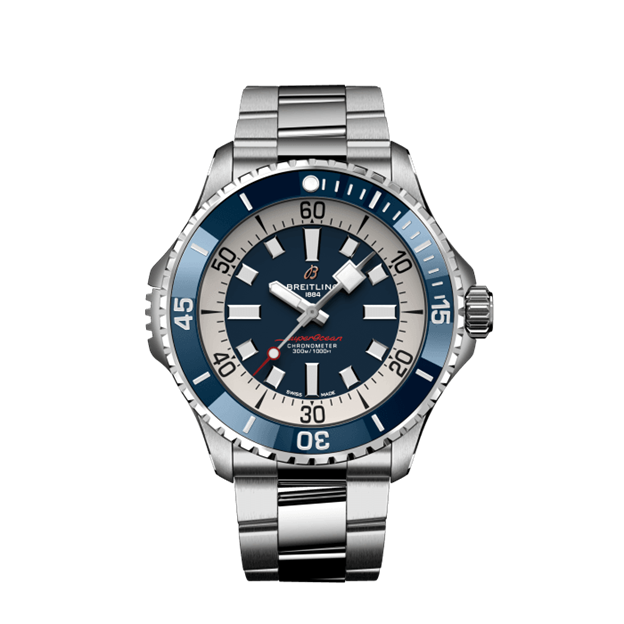 Breitling Superocean Automatic 46MM watch with blue dial and stainless steel bracelet
