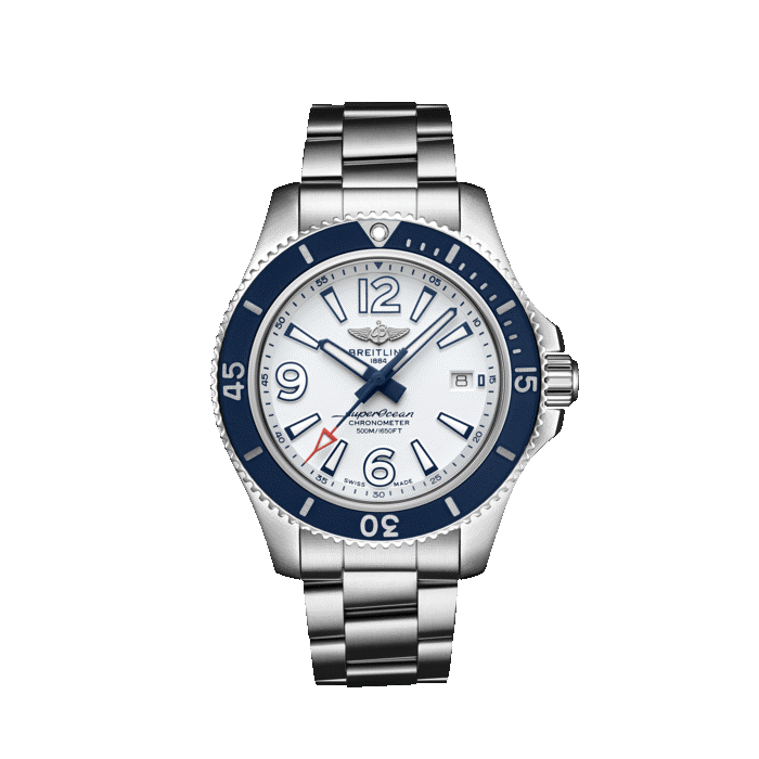 Breitling SUPEROCEAN AUTOMATIC 42 watch with white dial and stainless steel bracelet