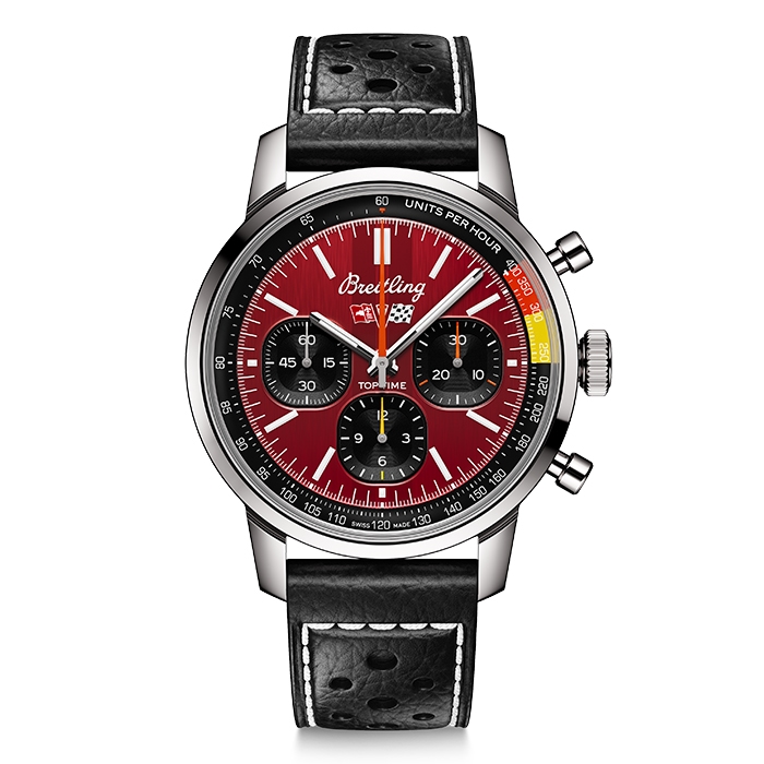 Breitling Top Time Chevrolet Corvette watch with red dial and black leather strap