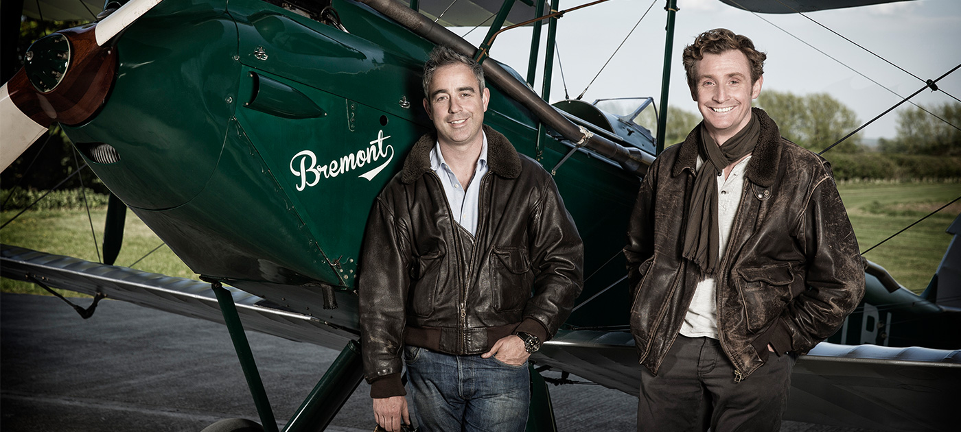 Bremont co-founders Nick and Giles English in front of Bremont plane.