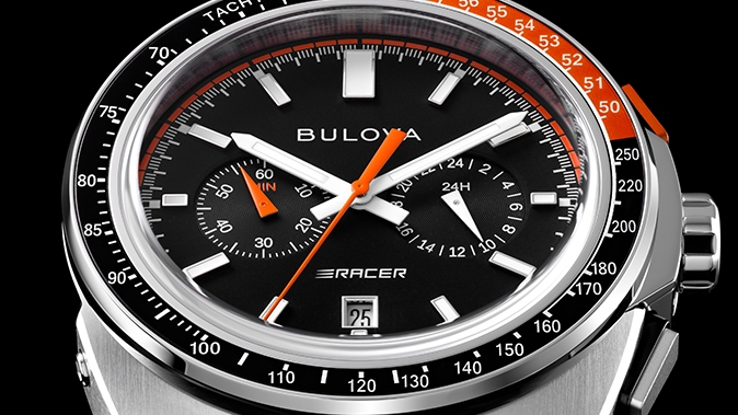 Image of a red and black Bulova watch