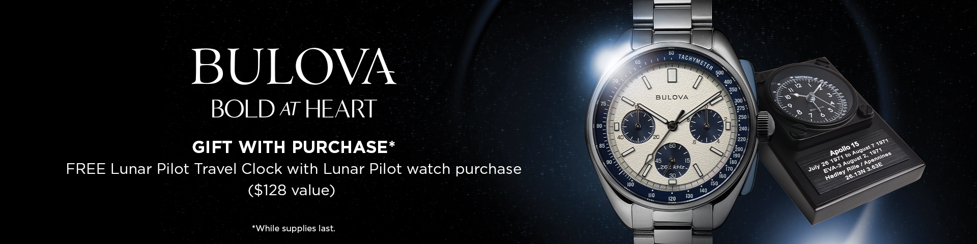 Free Lunar Pilot clock with purchase of a Bulova Lunar Pilot watch