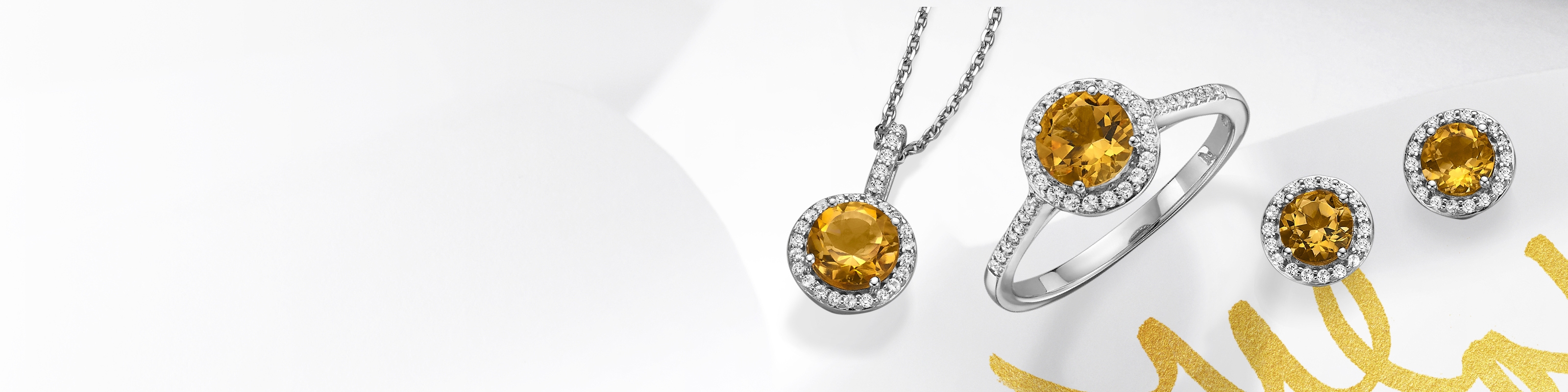 Citrine ring, earrings and necklace set in white gold. Shop all citrine jewelry at Jared.