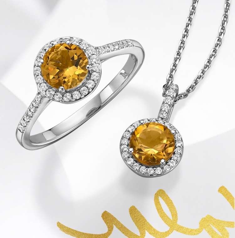 Citrine ring and necklace set in white gold. Shop all citrine jewelry at Jared.