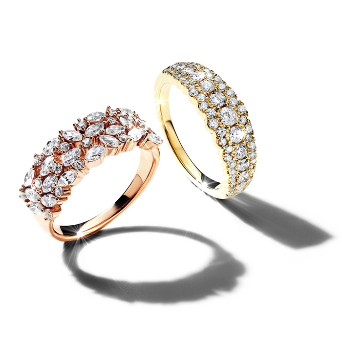 Rose and yellow gold diamond rings