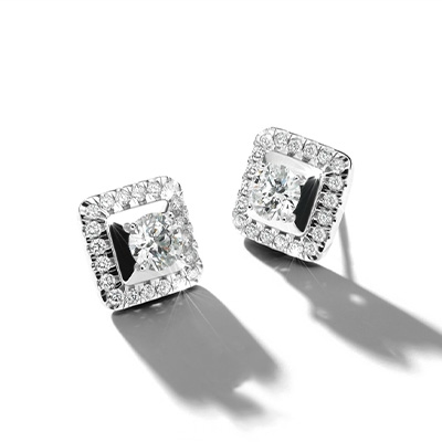 Image of lab-created diamond earrings.