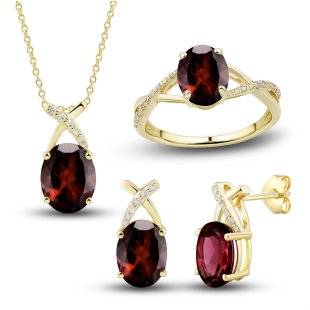 Matching garnet necklace, ring and earrings