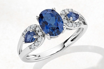 3-stone sapphire and diamond engagement ring in white gold