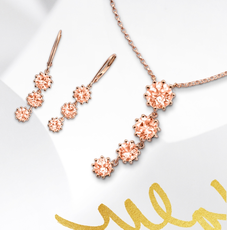 Morganite earrings and necklace set in rose gold. Shop all morganite jewelry at Jared.
