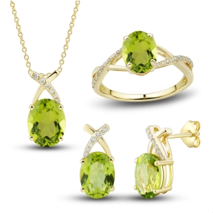 Peridot necklace, ring and earrings