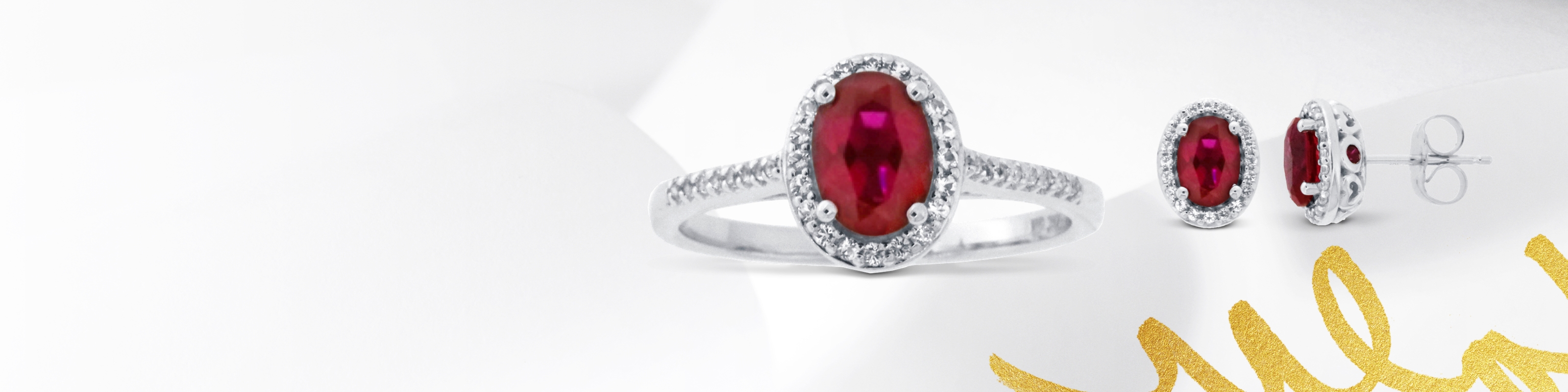 Ruby ring and earrings set in white gold with white topaz stones. Shop all ruby jewelry at Jared.