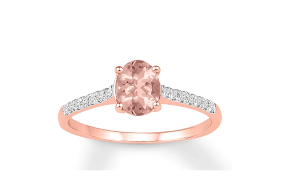 Oval morganite engagement three stone rose gold ring