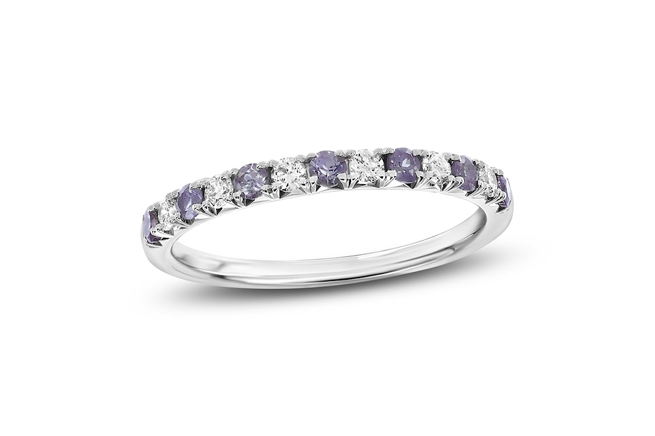 Alexandrite and pave diamond silver white gold ring