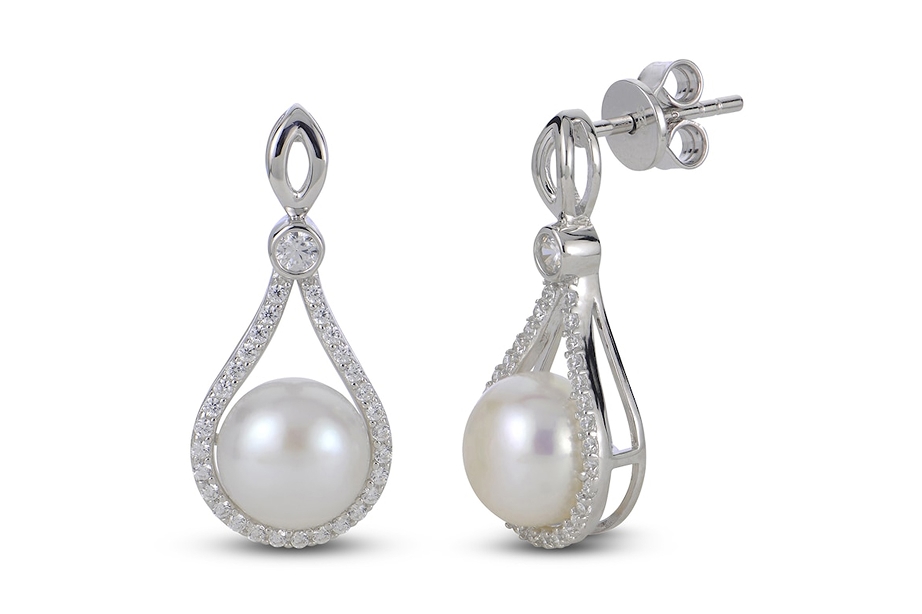 Pearl and diamond post drop earrings