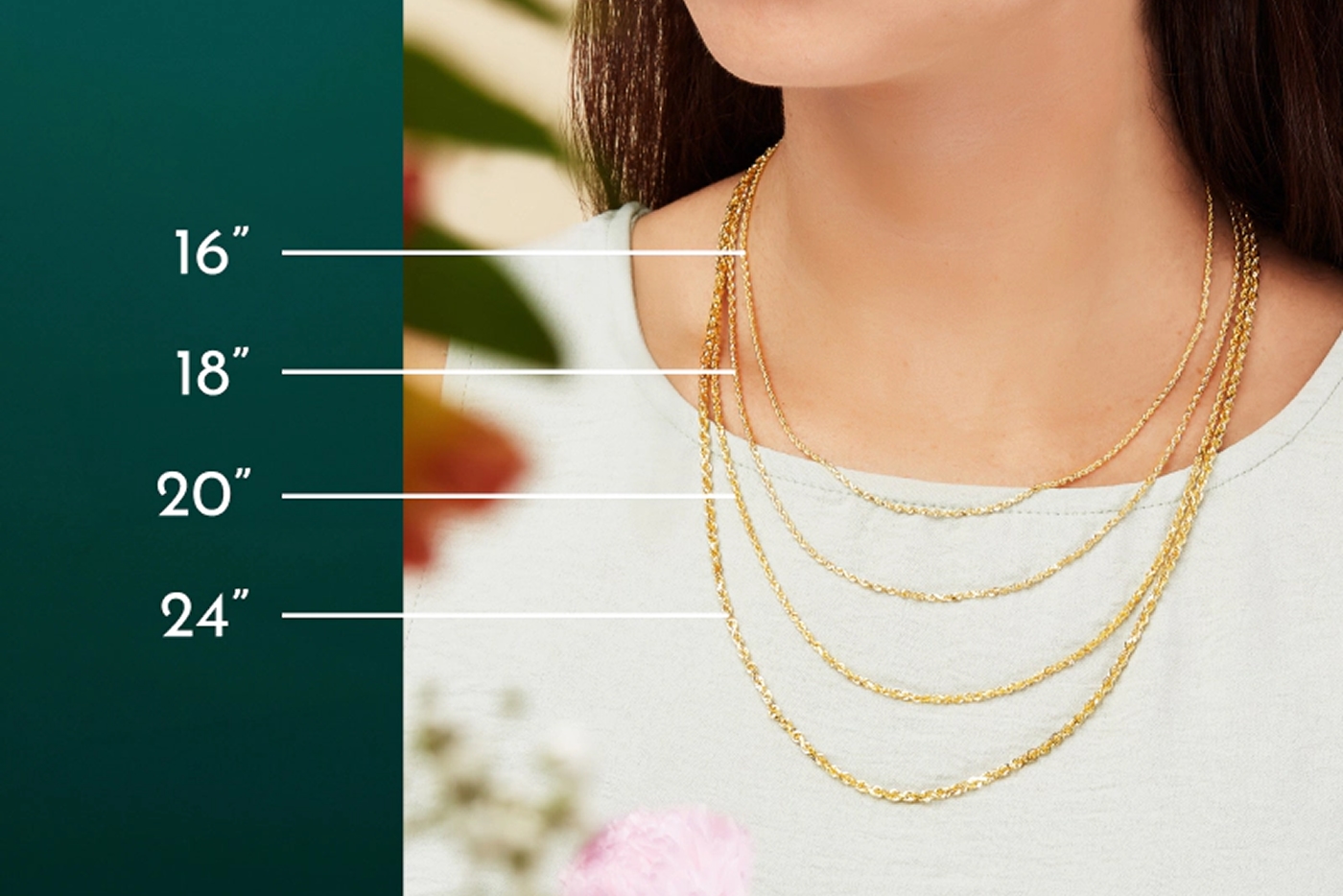 Woman wearing multiple necklaces