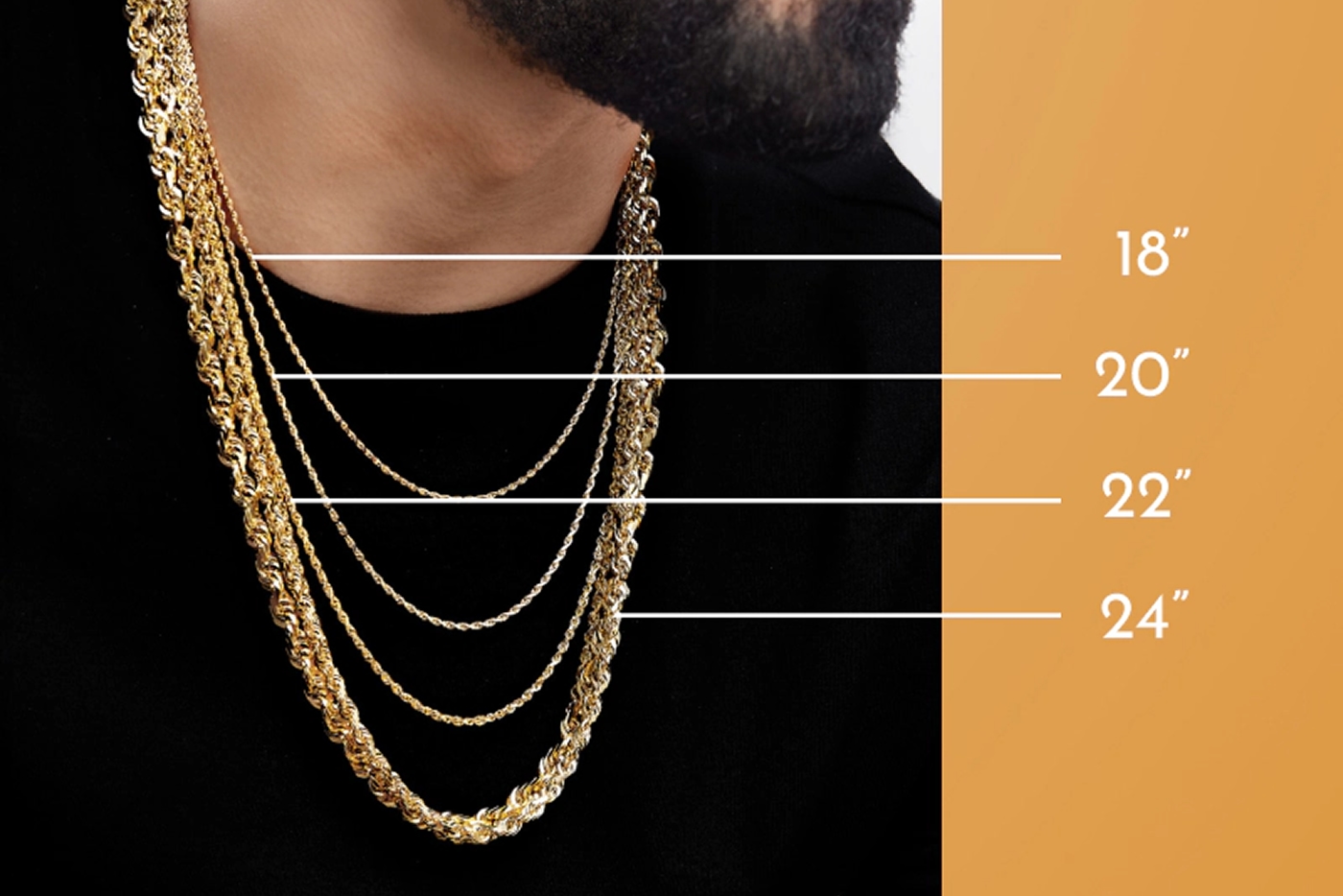 man wearing multiple chain necklaces
