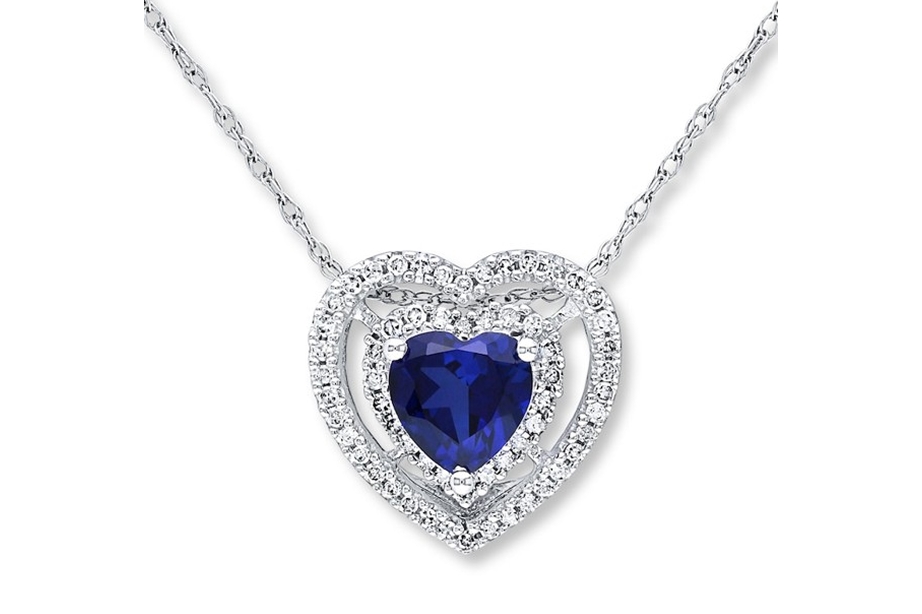 Diamond heart white gold sapphire pendant necklace