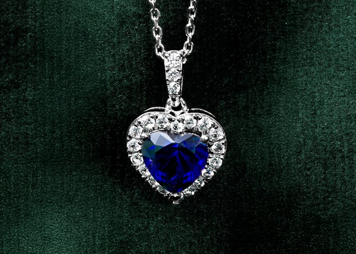 model wearing new white gold and sapphire from Jared