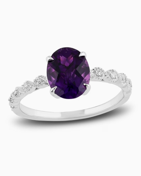 Shop all engagement rings with amethyst center stones.