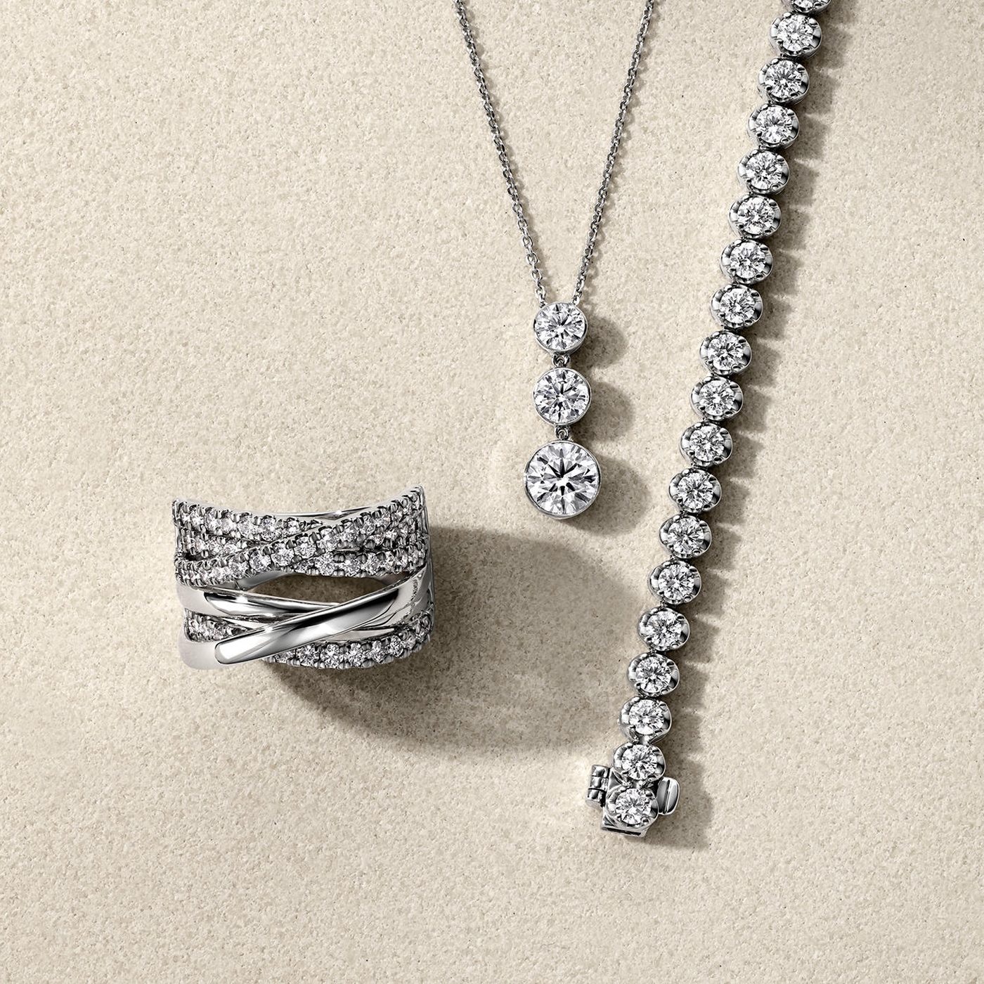 diamond jewelry laid flat