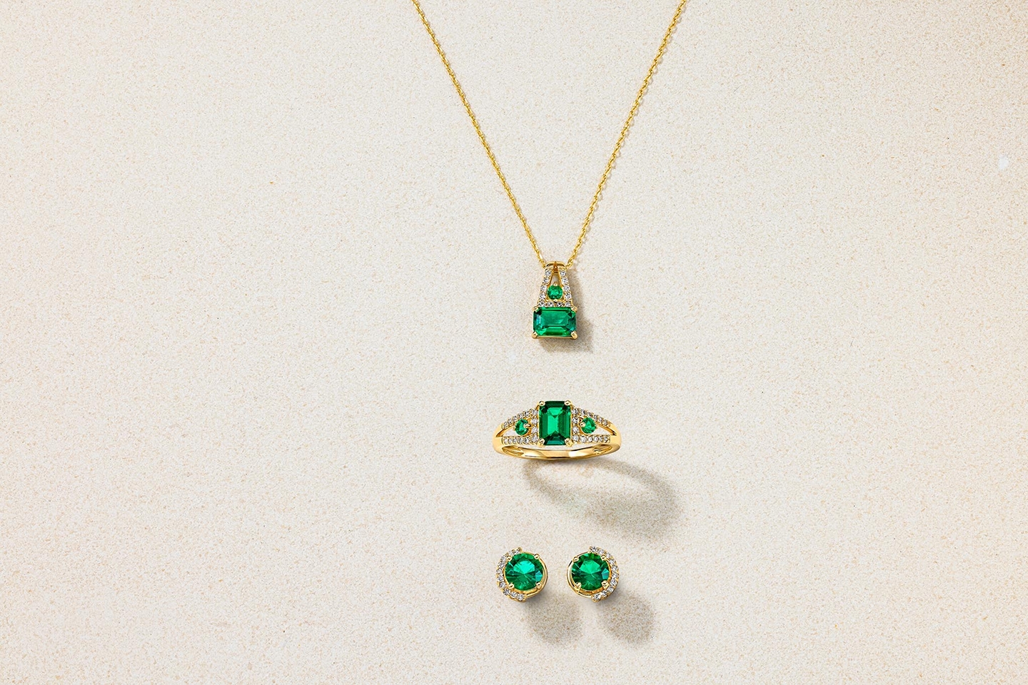 Custom collection of emerald earrings rings and necklaces