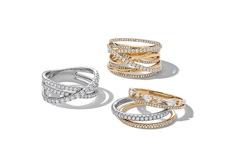 Stackable diamond fashion rings in yellow and white gold