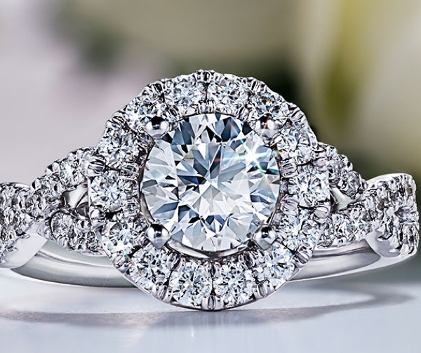 Eternity Hidden Halo Round Cut diamond Engagement Ring In 18K White Gold |  Fascinating Diamonds