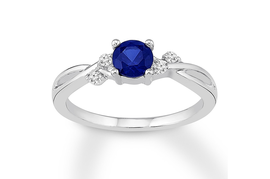 engagement ring with white diamonds and blue sapphires