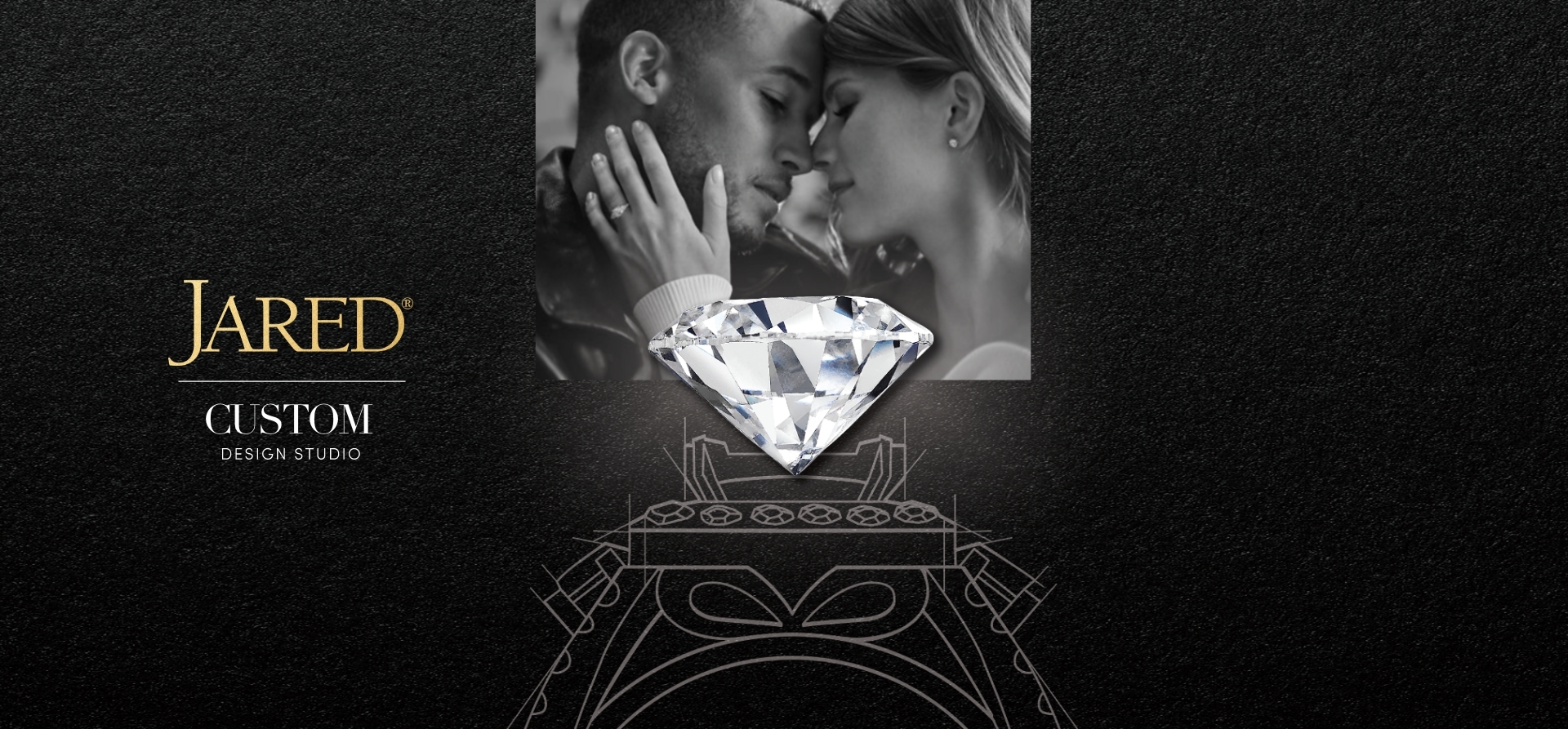 couple embracing underneath illuminated diamond