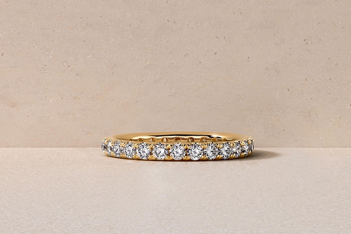 thin gold pave wedding band
