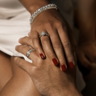 Learn more about the care of your jewelry. Image of couple wearing rings holding hands.