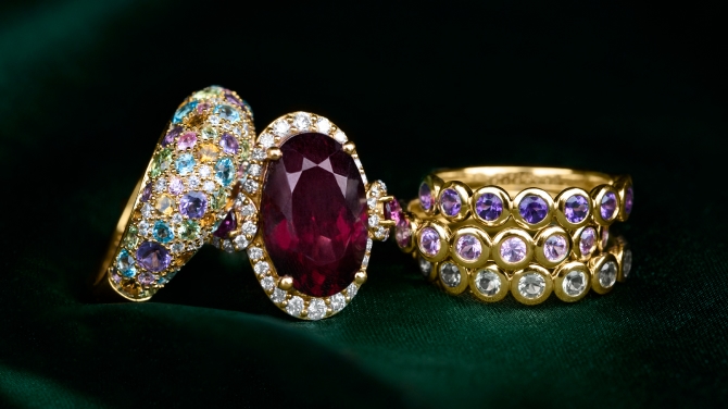 Explore bold gemstone and diamond jewelry looks for New Year's Eve celebrations