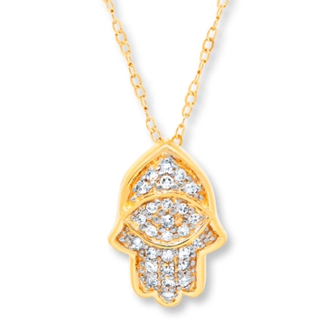 Yellow gold hamsa hand necklace with diamonds