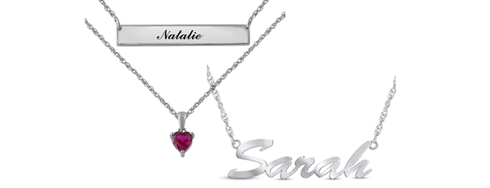 Two personalized necklaces in sterling silver one with a garnet gemstone