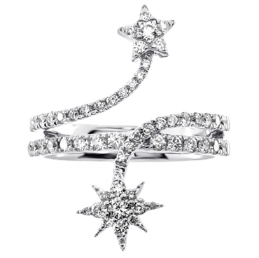 White gold diamond north south style ring with two stars
