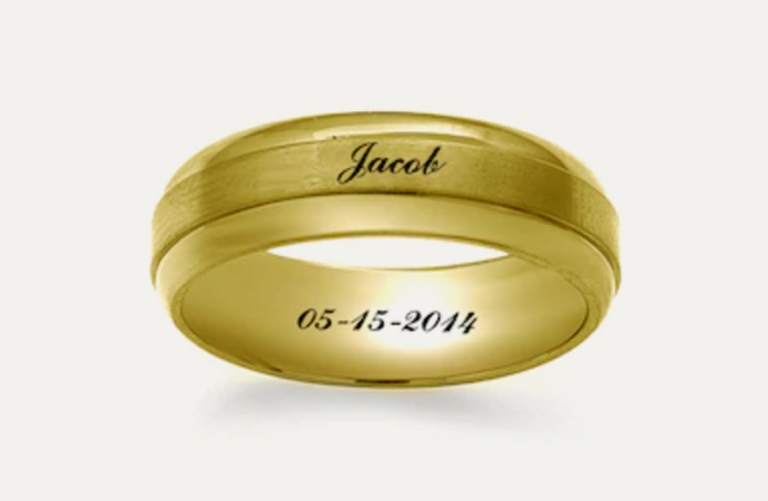 Mens gold band with wedding date engraved inside the band