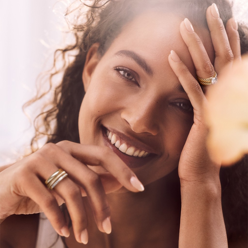 Woman wearing multiple rings from Jared