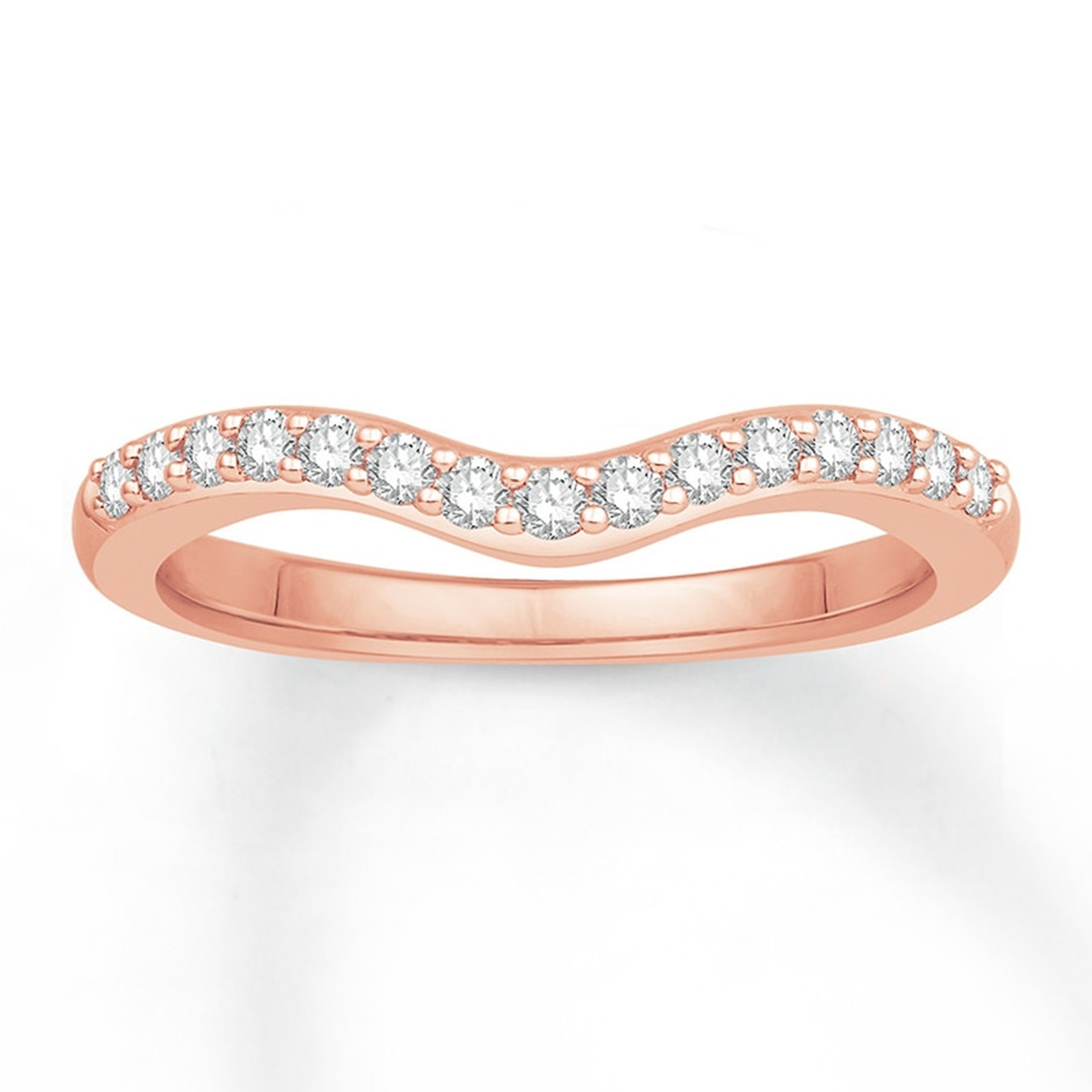 Rose gold contour wedding ring with round diamonds