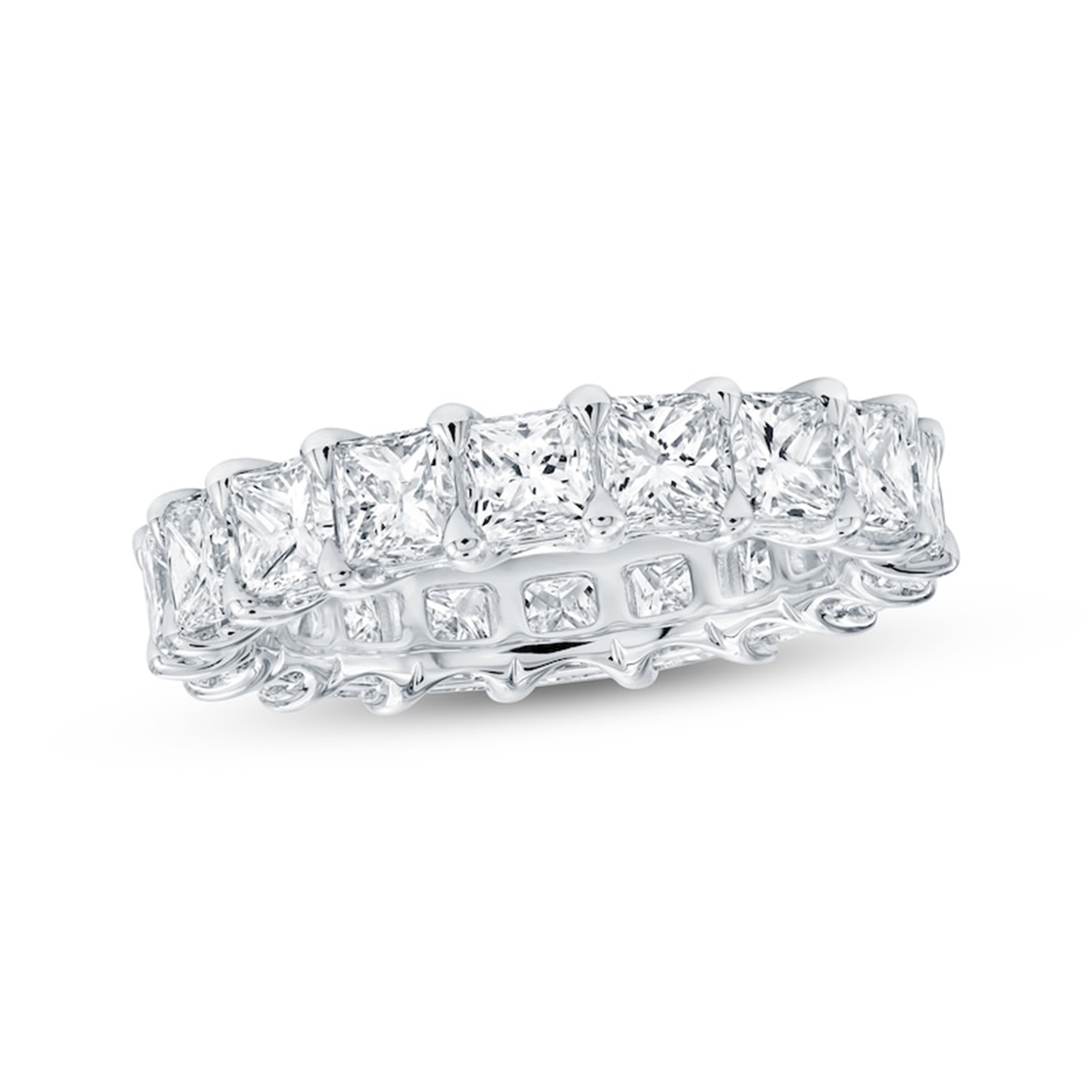White gold eternity ring with princess cut diamonds all the way around
