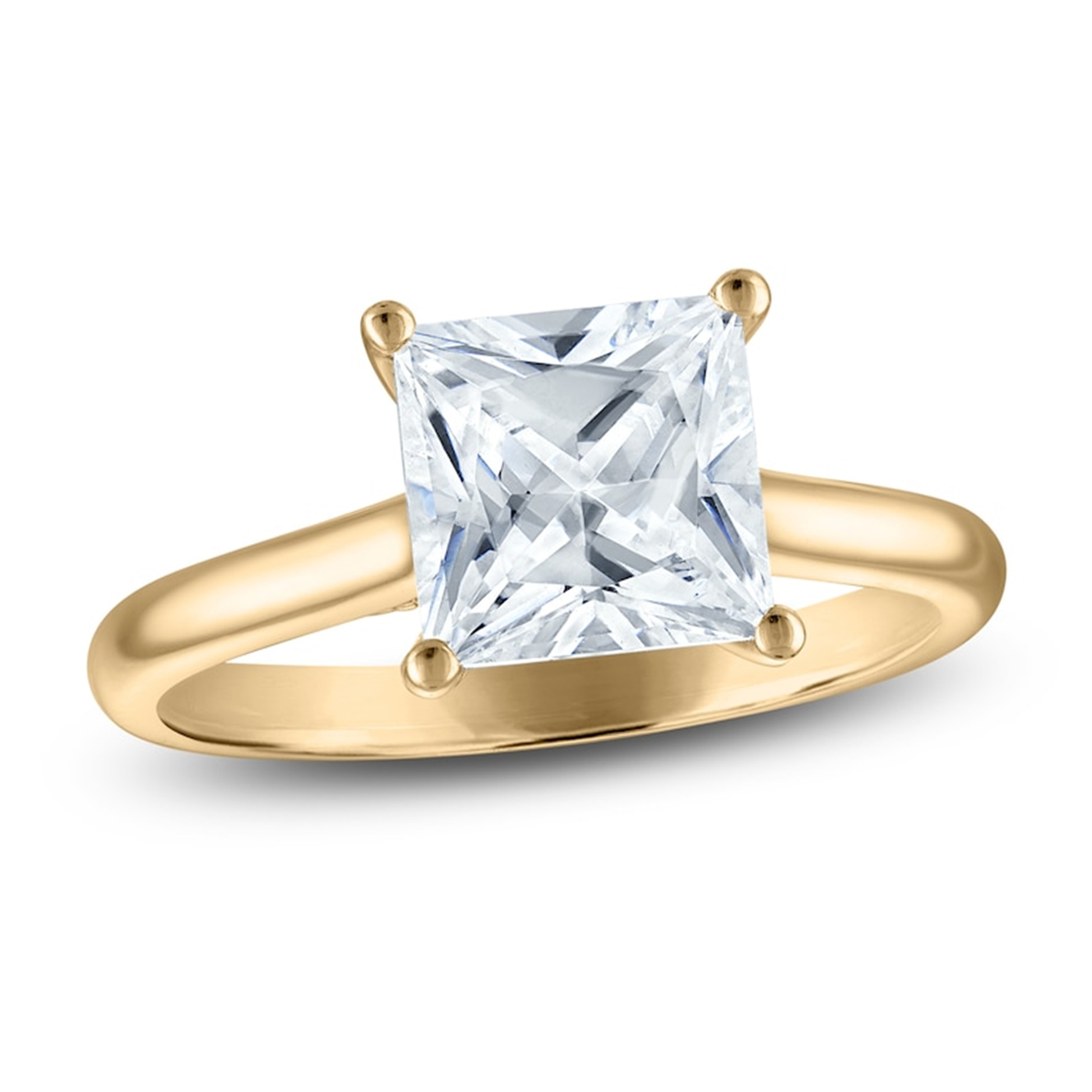 Image of a yellow gold princess cut diamond engagement ring.