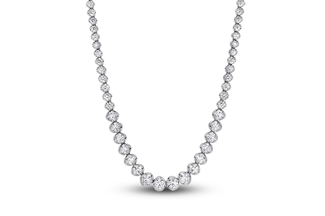 Image of diamond tennis necklace with 14K white gold.