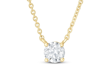 Image of diamond solitaire necklace with 14K yellow gold.