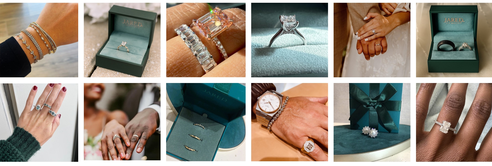Multiple images of customer generated photos of them with multiple jewelry purchases from Jared The Galleria Of Jewelry