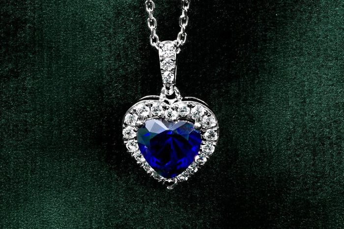 model wearing new white gold and sapphire from Jared
