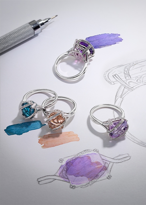 Gemstone rings in multiple colors