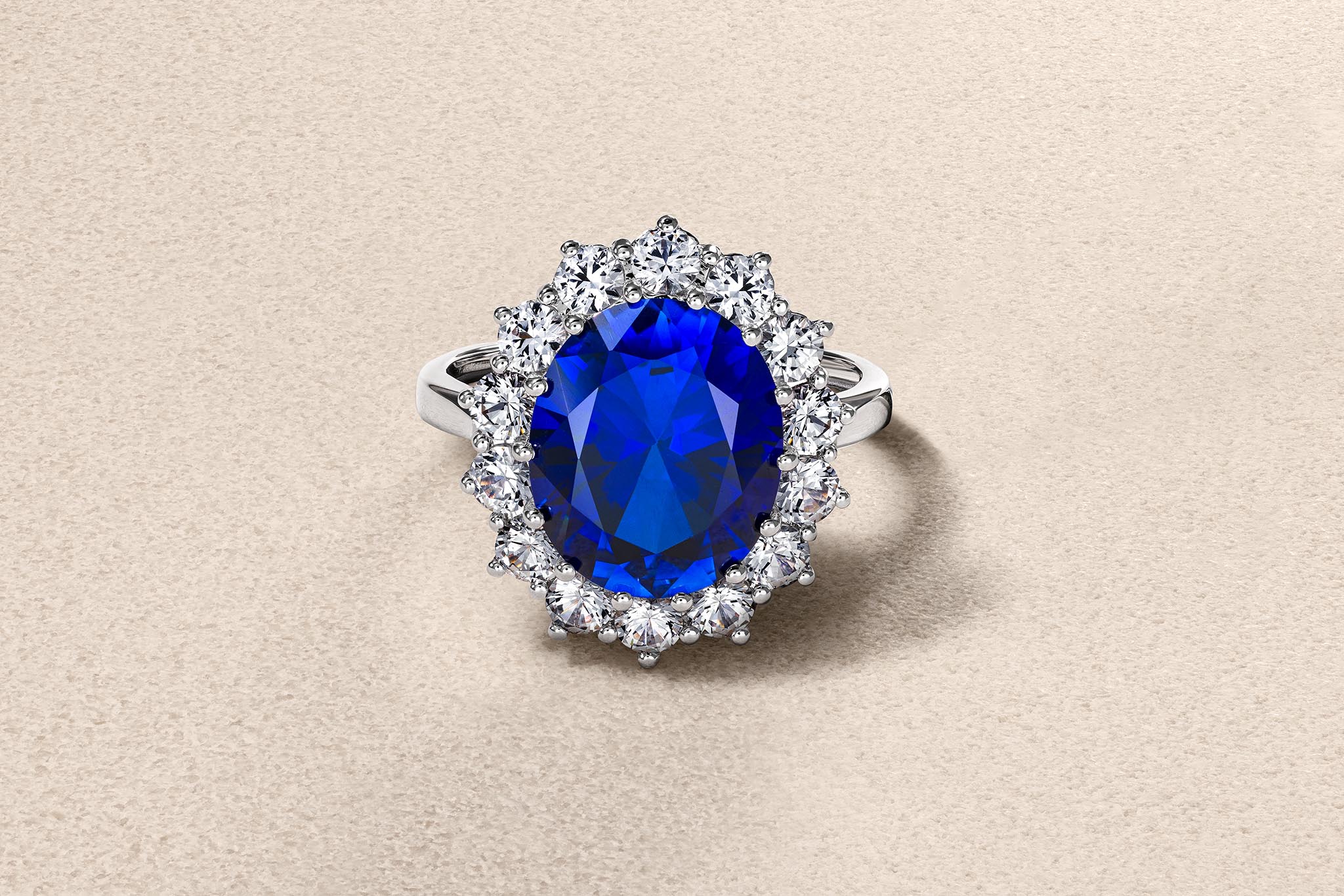 Sapphire and diamond engagement ring in white gold