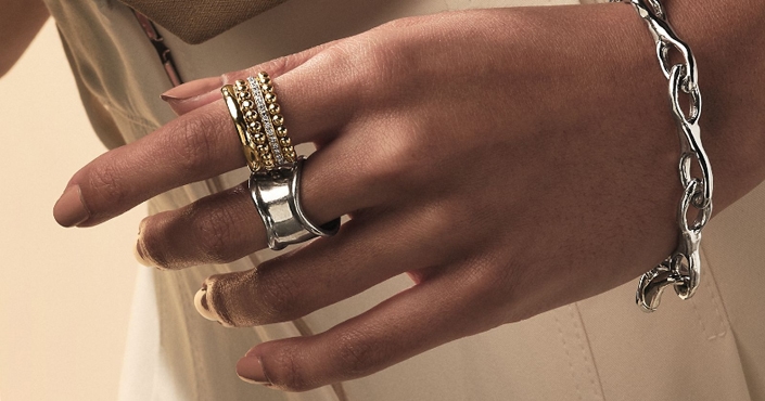 Image of two diamond rings featured with the option of different jewelry metal types